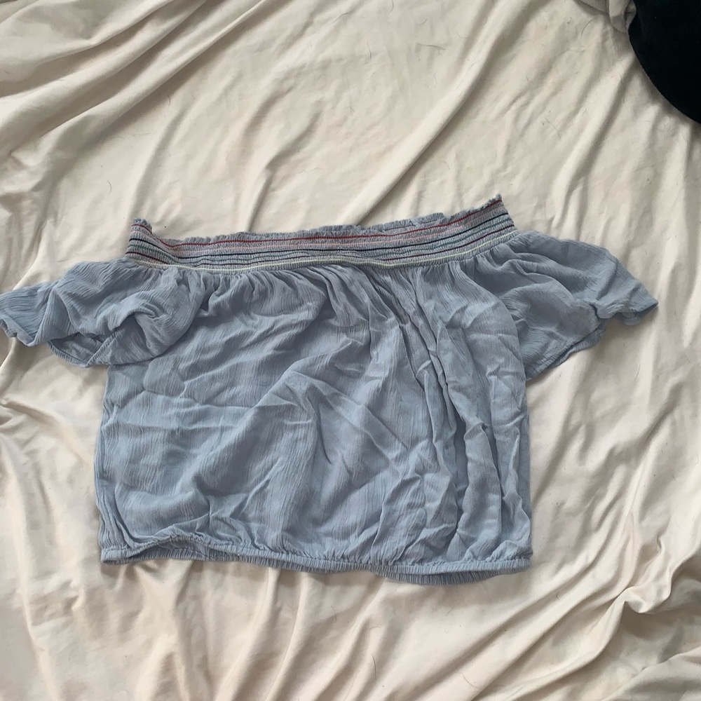 blue off the shoulder top